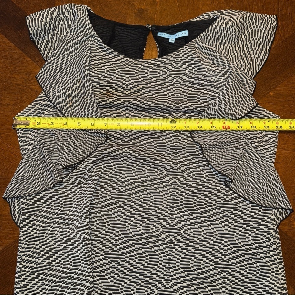 Antonio Melani Womens Black & White Flutter Ruffle Sleeve Blouse Shirt L - Picture 6 of 9